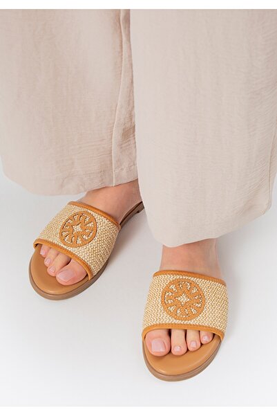 Wittchen Șlapi de damă din piele țesută, bej și maro, poliuretan bej și maro