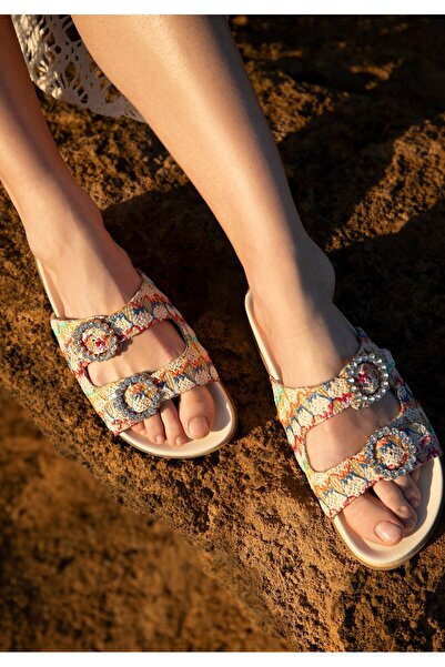 Wittchen Papuci de damă din rafie artificială, multicolori, material sintetic...