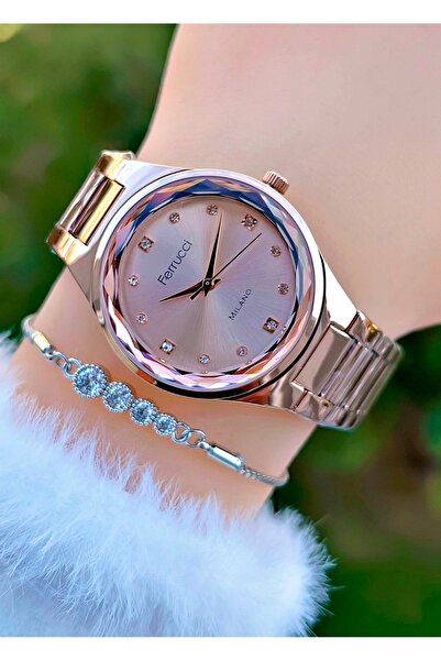 Ferrucci Cut Glass Steel Cord Stone Women's Wristwatch with Bracelet Gift