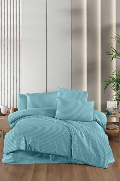 TakÇalıştır Stripe Saten Line Double Duvet Cover Set Mint Green