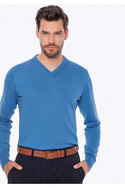 Wittchen Men's Sweater Cotton with Cashmere Navy Blue Navy Blue Cotton