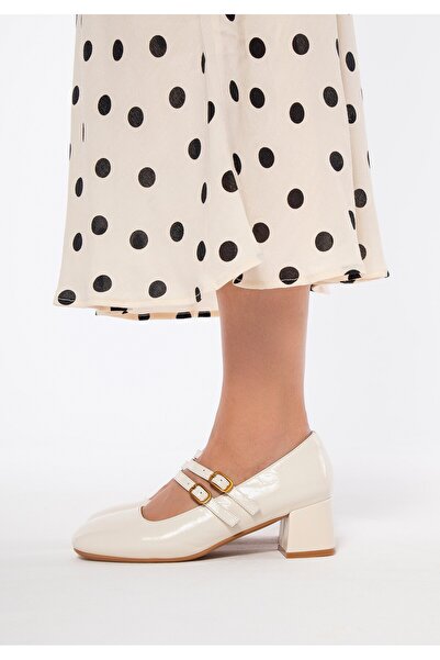 Wittchen Pantofi cu toc Mary Jane pentru femei cu barete reglabile, crem, piele