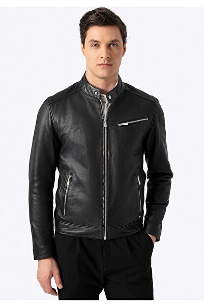 Wittchen Men's Sheepskin Jacket with Pockets Black Leather