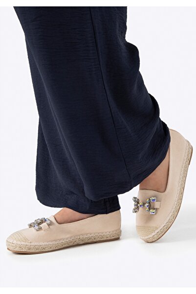 Wittchen Women's espadrilles with jewelry decoration, light beige, light beige microfiber