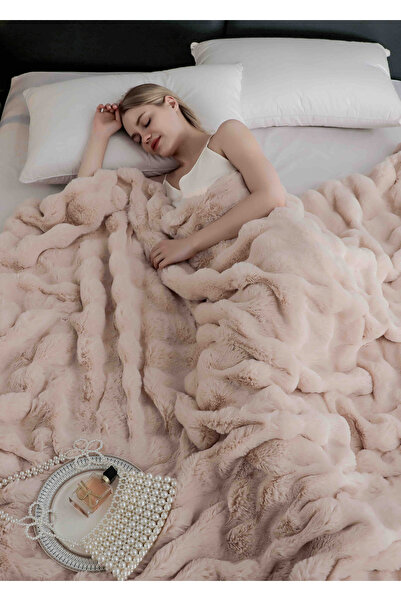 JOJO HOME Κουβέρτα Cocolino εξαιρετικά αφράτη, τεχνητή γούνα κουνελιού, με φερμουάρ, 200x230cm, Cappuccino