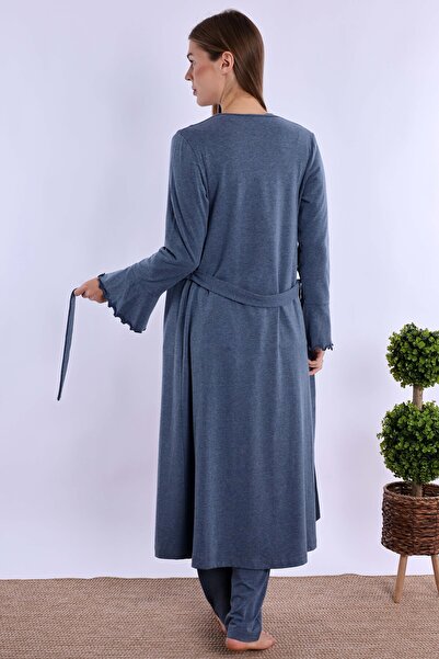 ByLohusa İndigo Sabahlıklı Hamile Lohusa Pijama Takımı