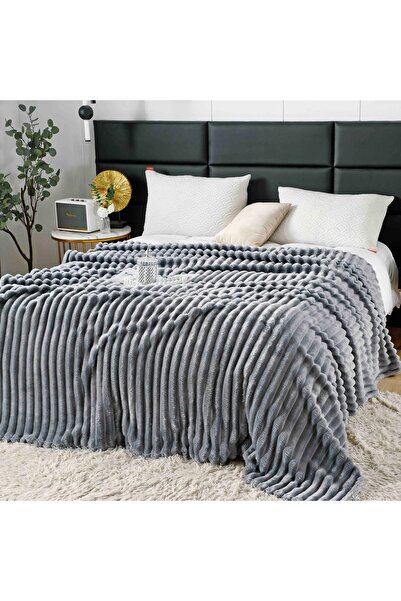 JOJO HOME Patura cocolino pufoasa, 200x230cm, model dungi, Gri Deschis