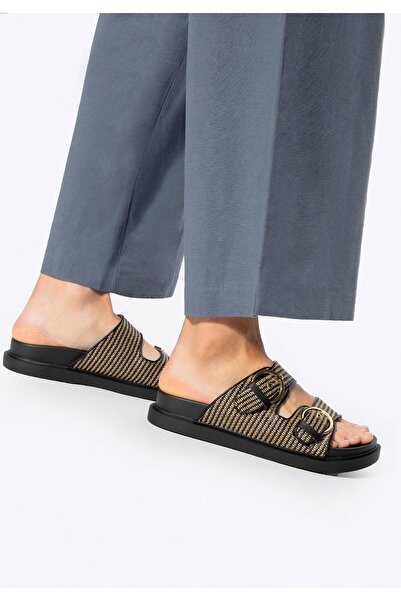 Wittchen Șlapi împletiți pentru femei, negri și bej, material sintetic, negri...