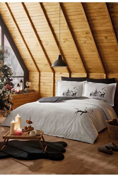 Özdilek Double (Elastic Fitted Sheet) Duvet Cover Set Naturaleza with 4 Pillowcases