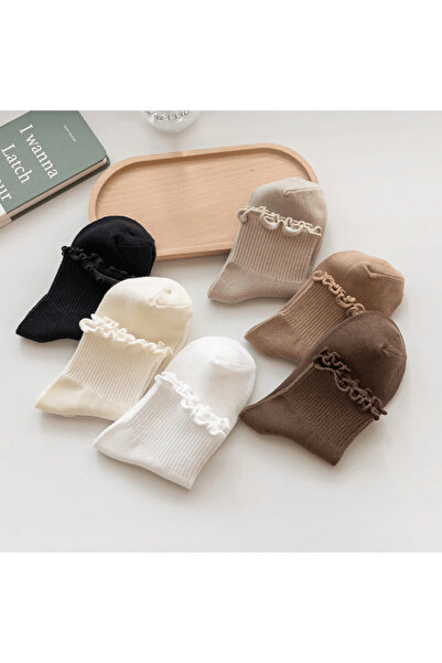 İkonik Socks 6 Çift Fırfır Detaylı Pamuklu Kadın Çorap