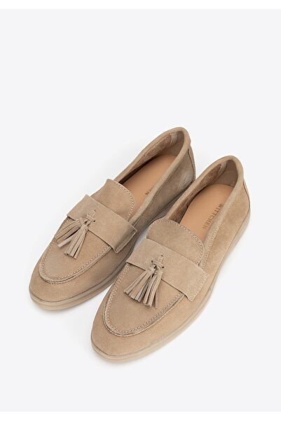 Wittchen Women's suede loafers with tassel, beige suede leather