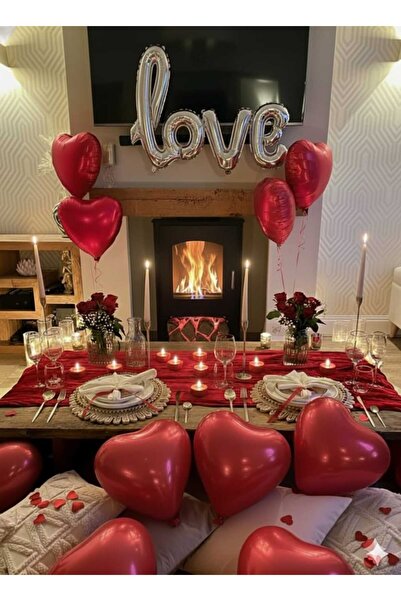 Baloncu Demmo 20 Adet Kalp Balon, 4 Adet Folyo Balon,10 Adet Kalpli Mum, 1 Ad...