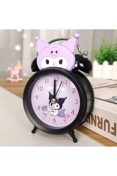 Livava Kuromi Metal Masa Saati, Alarmlı ve Işıklı, Mor, 13x8