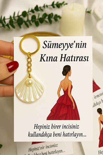 TİLİA DESİGN İncili İstiridye Anahtarlık Kına Nişan Söz Nikah Hatırası 10 Ade...