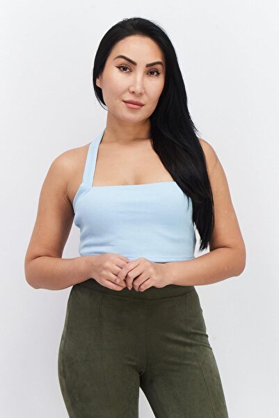 NA-KD Women Halter Neck Sleeveless Textured Top S Blue