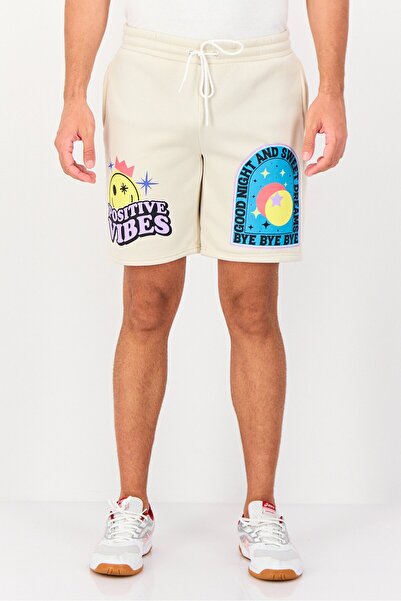 Members Only Men Graphic Print Basic Shorts, Beige
