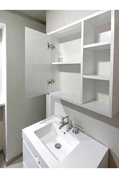 Emdief Home Aynalı Banyo Dolabı Tek Kapaklı İki Raflı 60X65X15 cm