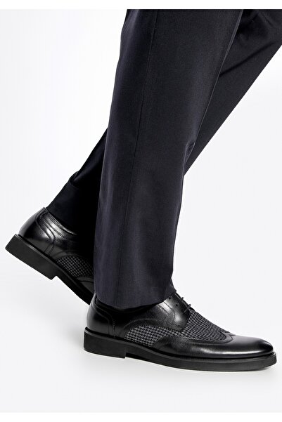 Wittchen Pantofi Derby bărbătești din piele neagră cu inserții textile