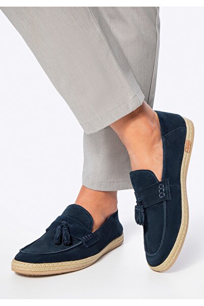 Wittchen Men's Suede Leather Loafers with Tassel, Navy Blue, Navy Blue, Suede Leather