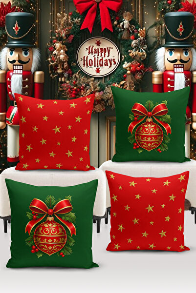 Bertille Home Χριστουγεννιάτικη σειρά Ψηφιακό Σετ Καλύμματα Μαξιλαριών με τύπωμα τεμαχίων διπλής όψης (Χριστουγεννιάτικο κάλυμμα μαξιλαριού)