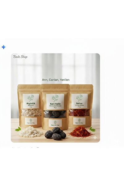 Bade Shop Akgünlük 30g + Kara Halile 70g + Safran 15g – Doğal Bitki Çayı ve D...