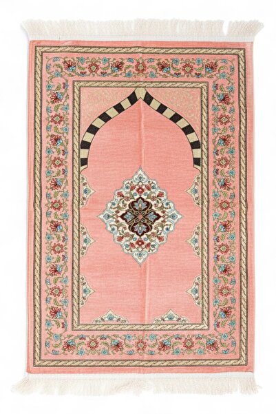 Öz Kadife Chenille Prayer Rug – Floral Embroidered Lined Design with Mihrap – Dowry Gift