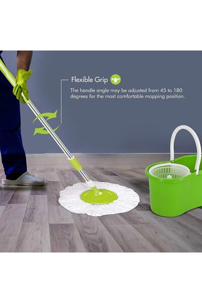 CleanO Easy Spin Mop and Bucket Set, 360° Spinning Mop, Stainless Steel Handle, Green CI-2270-G