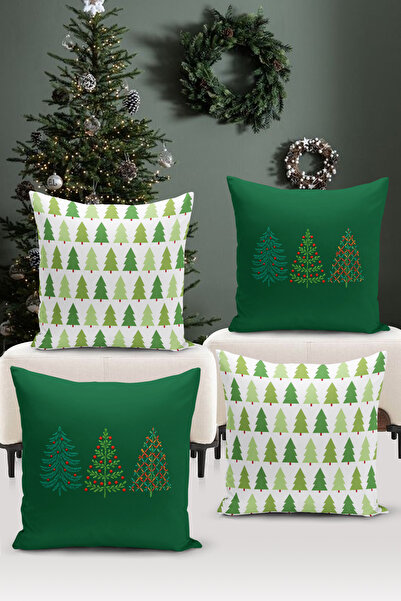 Bertille Home New Year Series Double-Sided Digital Printed Set of 4 Throw Pillow Covers (Christmas Cushion Cover)