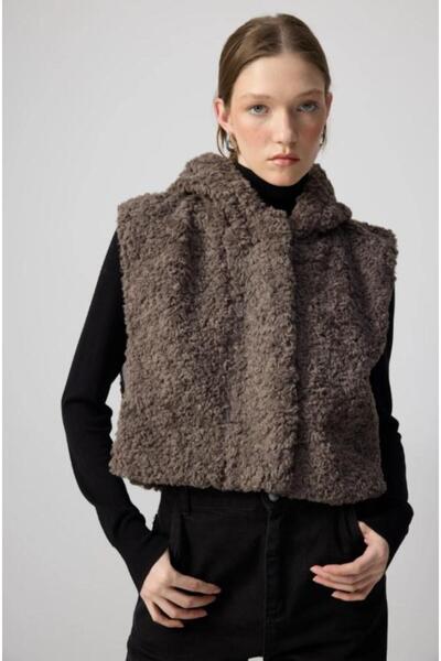 Touche Kısa Peluş Yelek Antrasit