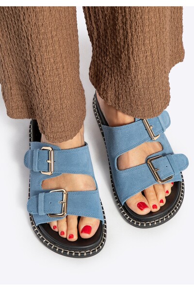 Wittchen Șlapi din piele întoarsă albaștri pentru femei