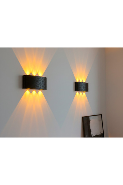 gaziantepavize Geometrik Deren Siyah Kasa Günışığı Anahtarlı Ledli Elektrikli Aplik - Tek Adet - PİLLİ DEĞİLDİR