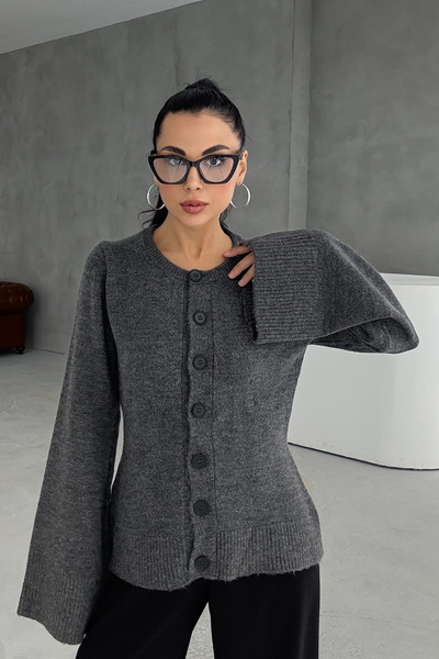 Seda Yalçın Atelier Button Detailed Anthracite Knitwear Cardigan