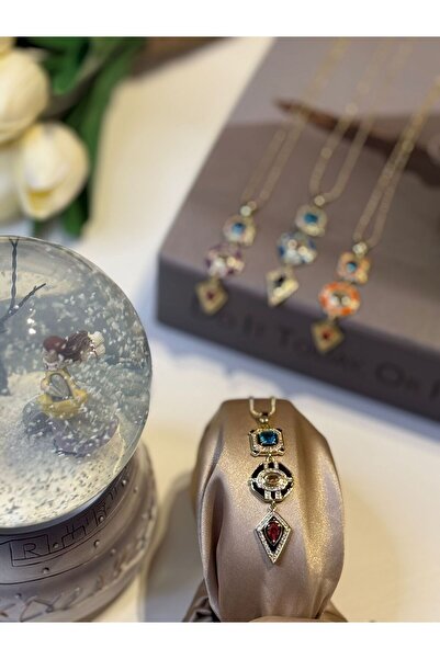 AFİTAP ŞEKERİM Canlı Renk Geometrik Şekilli Çelik Modern Kolye