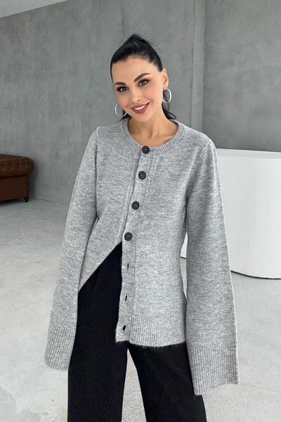 Seda Yalçın Atelier Button Detailed Gray Knitwear Cardigan