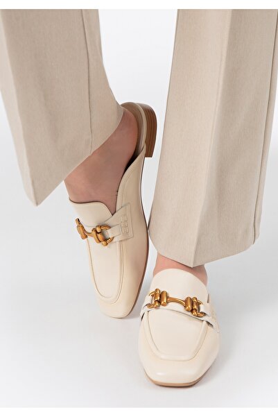 Wittchen Women's Leather Loafers with Open Heel, Beige, Leather