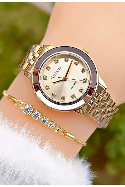 Ferrucci Steel Cord Stone Women's Wristwatch with Bracelet Gift