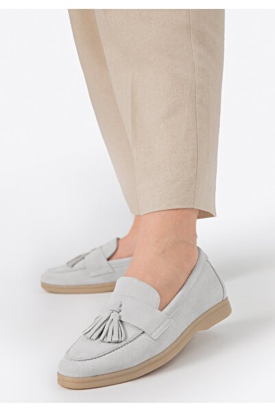 Wittchen Women's Suede Loafers with Tassel Light Gray Light Gray Suede Leather