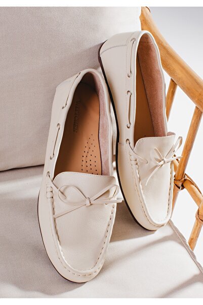 Wittchen Women's Leather Moccasins with Strap, Cream, Cream, Leather