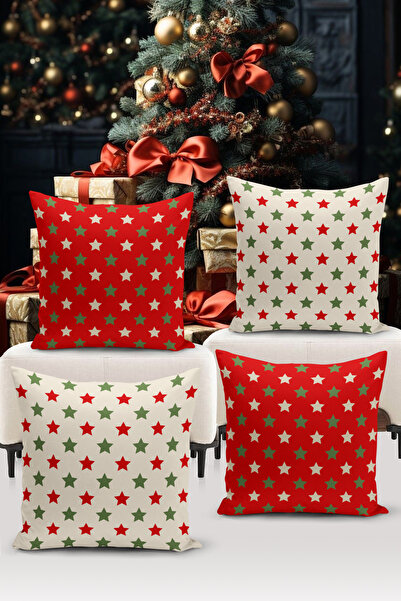 Bertille Home New Year Series Double-Sided Digital Printed Set of 4 Throw Pillow Covers (Christmas Cushion Cover)