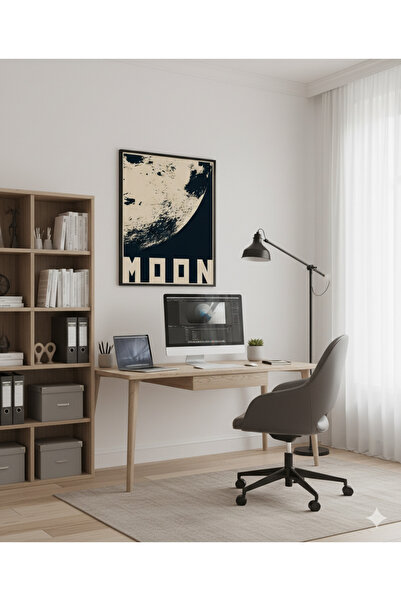 Ay temalı, siyah çerçeveli poster, Vintage Ay (Moon) Posteri | Modern Duvar Dekoru