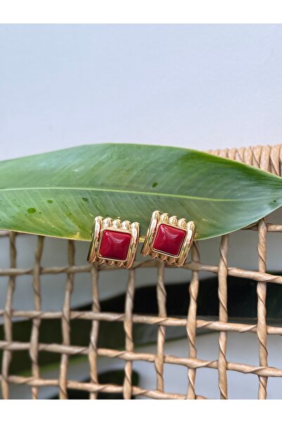 PALICE Burgundy Detailed Square Earrings