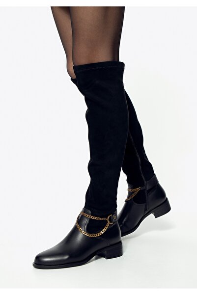 Wittchen Women's genuine leather boots with chain, black patent leather