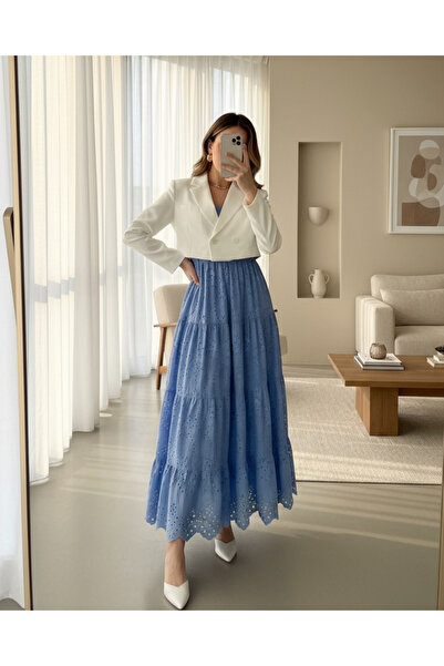 MissRunin Fisto İşlemeli Katlamalı Etek