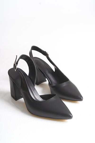 LEVONYA حذاء نسائي ذو كعب سميك مدبب مفتوح من الجانب باللون الأسود