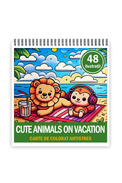 Legendary Gifts Carte de colorat, 48 de ilustratii Cute Animals on Vacation, 102 pagini, Format: A4