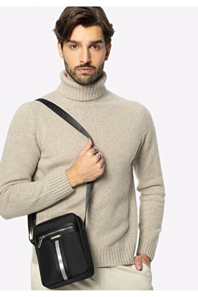 Wittchen Geantă Messenger bărbătească cu panglică decorativă, neagră, poliest...