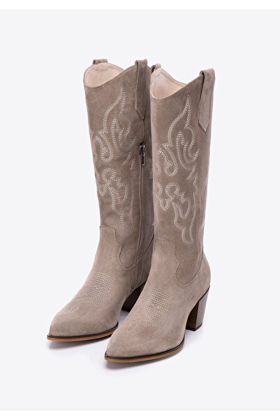Wittchen Ghete cowboy pentru femei din piele întoarsă cu modele brodate, bej,...
