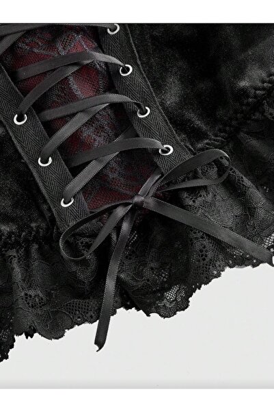 DarkellaStore Gothic Punk Velvet Lace Bustier with Net Pattern for Halloween Costume