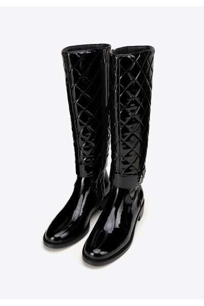 Wittchen Ghete de damă din piele matlasată negre și argintii, piele neagră și...