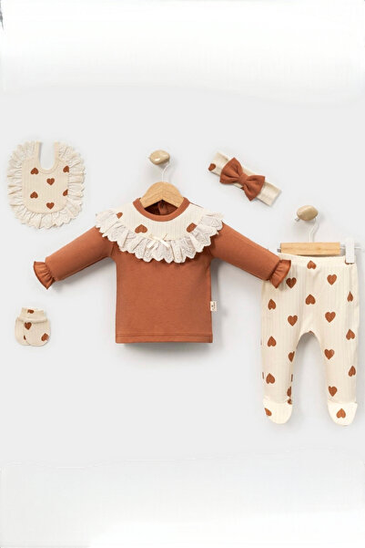 Cherub Baby Heart Lace 5-Piece Set Baby Girl Newborn 5-Piece Hospital Release Bodysuit Set